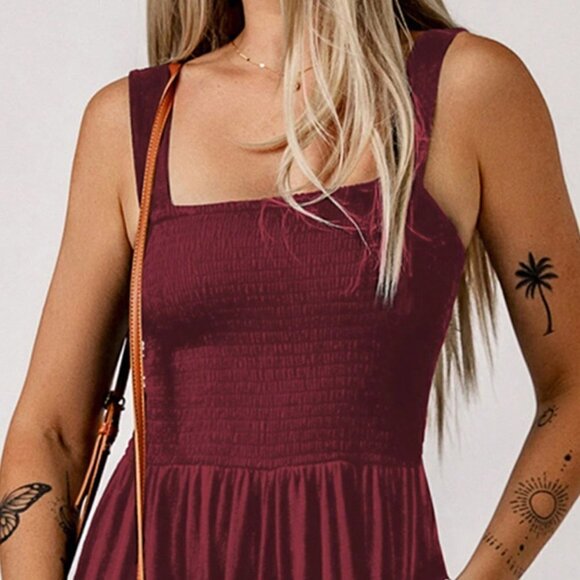 Red Casual Womens Solid Slant Pocket Wide Leg Jumpsuit - Picture 4 of 5